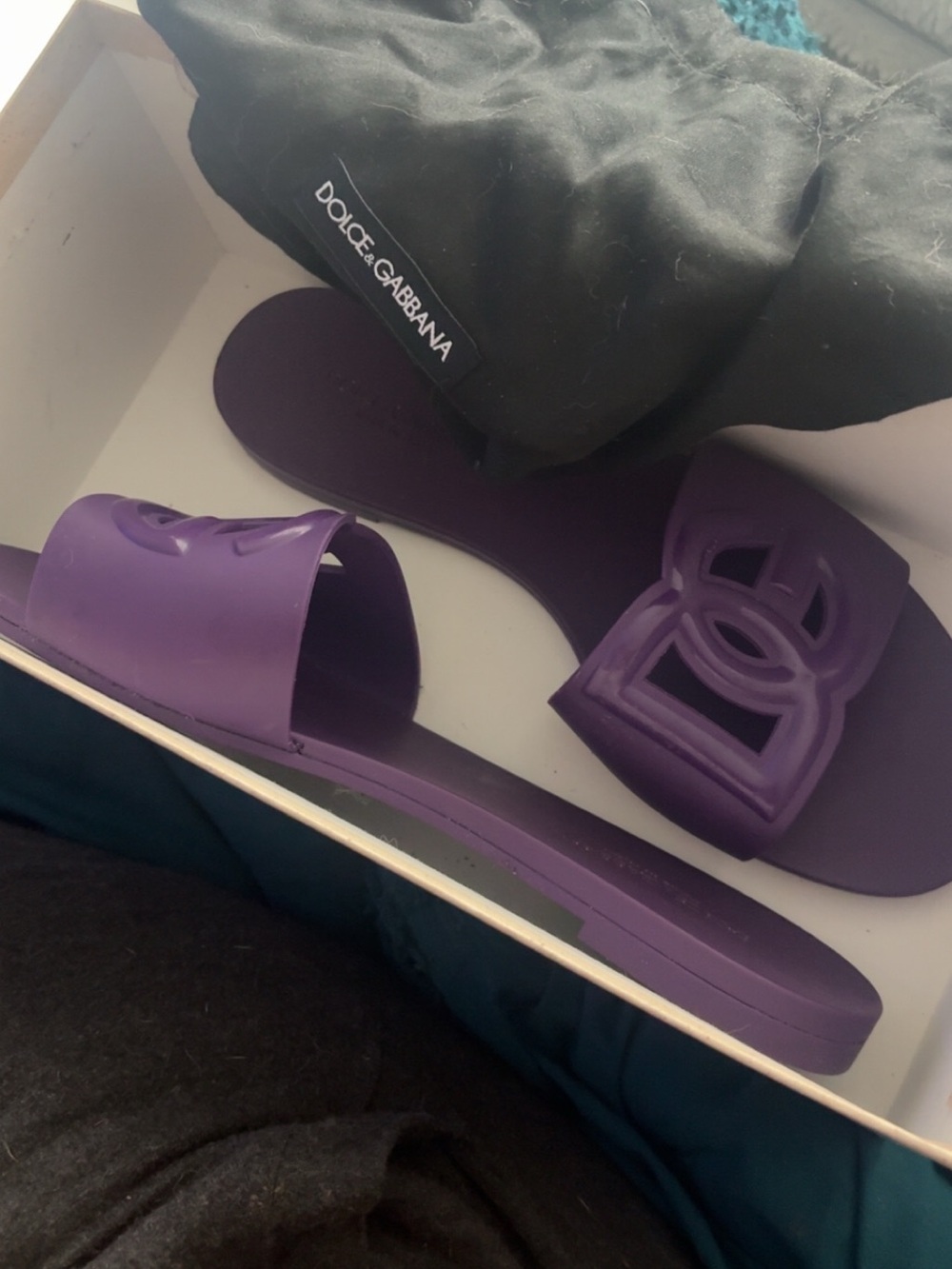 Dolce & Gabbana Purple Logo Slide Sandals - Picture 3 of 3